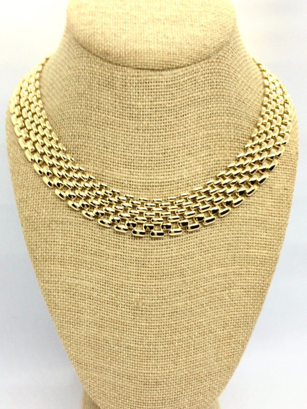 VINTAGE COLLAR NECKLACE Gold Tone Panther Link Wide Cleopatra